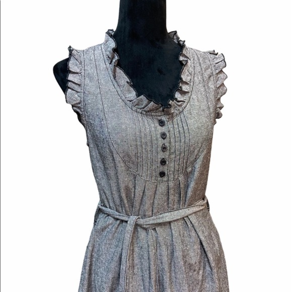 Love stitch grey ruffle linen blend dress - Picture 2 of 5